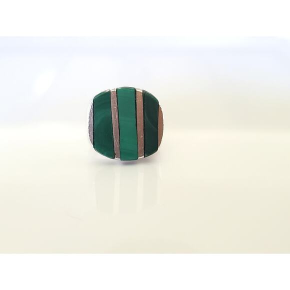 Vintage JPM Mexico Malachite Sterling Silver Ring - Picture 2 of 8